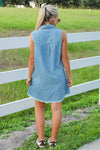 All My Desires Sleeveless Shirt Dress - Washed Denim
