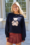 Snuggle Up Teddy Crew Neck Knit  Sweater - Navy