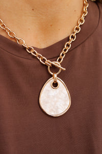 Link Chain Pearl Charm Necklace - Gold