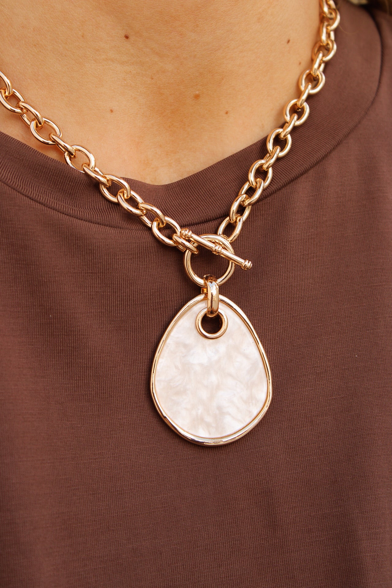 Link Chain Pearl Charm Necklace - Gold