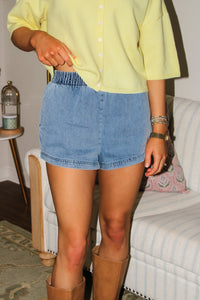 Adventure Awaits Elastic Waistband Shorts - Denim