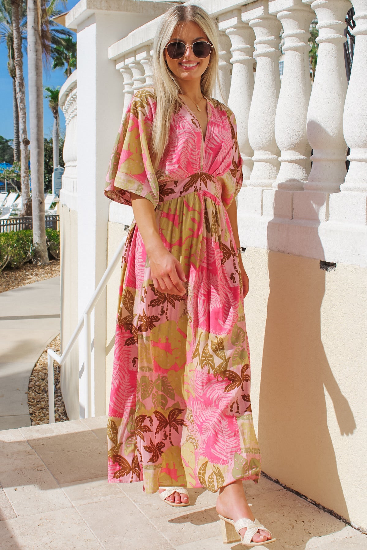 Seaside Resorts Printed Maxi Dress - Pink Multi