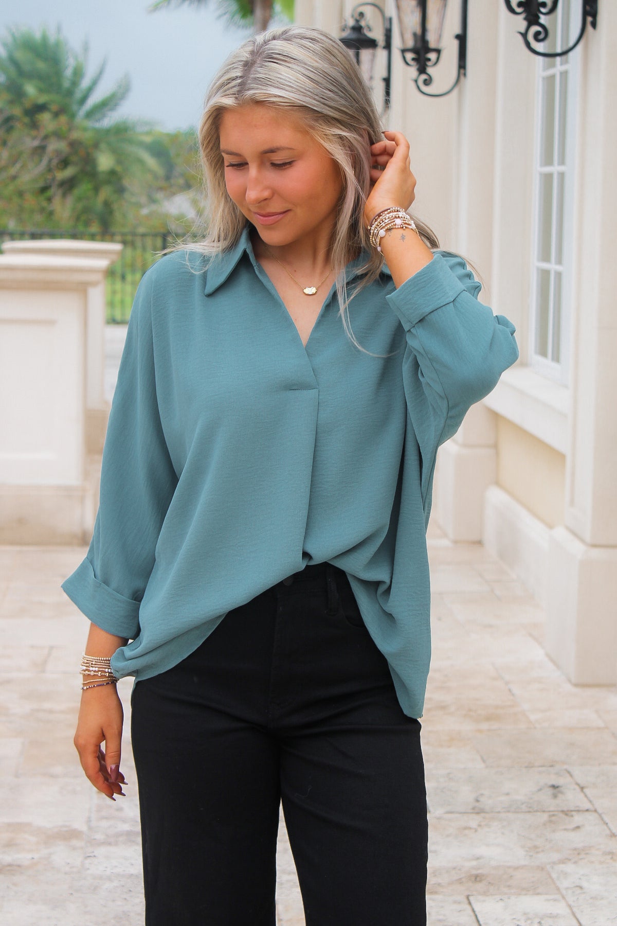 Showing My Love Collared Top - Slate