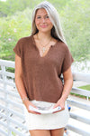 Cool Breeze Split Neck Sweater - Brown