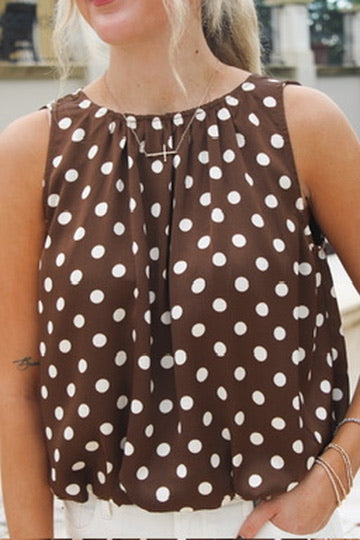Charmed Moment Polka Dot Sleeveless Top - Cocoa
