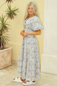 Blue Meadows Puff Sleeve Tiered Maxi Dress - Navy