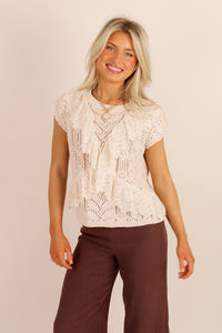 Timeless Bloom Lace Sweater Top - Natural