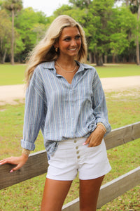 Z Supply: The Perfect Striped Button Up Top - Indigo