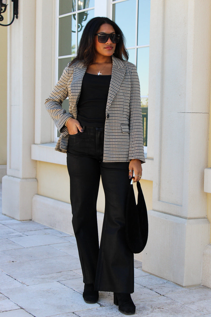 Classic Intentions Hounds Tooth Blazer - Brown Hazel