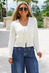 Trendy Days Front Tie Sweater -  Cream