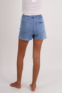 Mandy High Rise Button Down Skort - Lt Wash