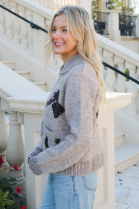 Untamed Spirit Embroidered  Sweater - Lt Brown