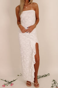 Timeless Elegance Lace Slit Maxi Dress - White