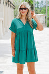 Effortlessly Easy Drop Shoulder Woven Dress - Green | Makk Fashions