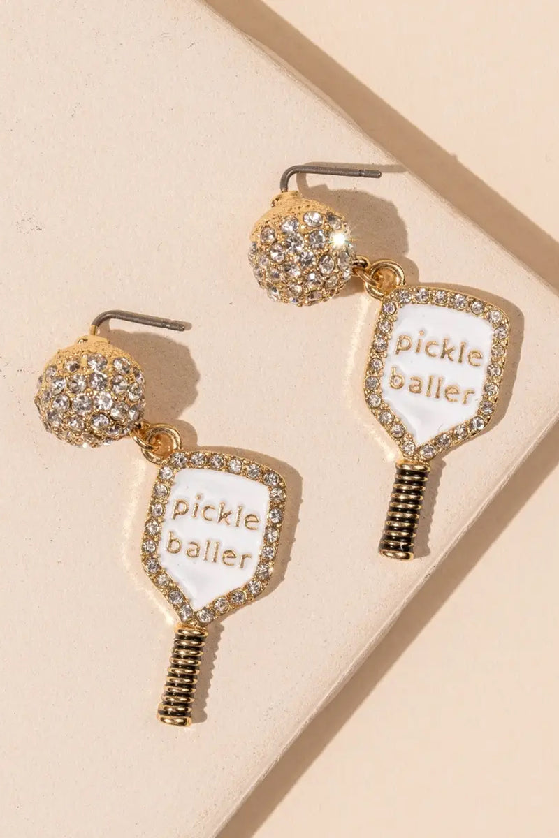 Enamel "Pickle Baller" Gold Dip Dangling Earring | Makk Fashions