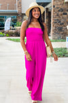 Evening Delight Smocked Wide Leg Jumpsuit - Fuchsia | Makk Fashions