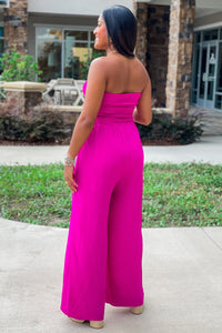 Evening Delight Smocked Wide Leg Jumpsuit - Fuchsia | Makk Fashions