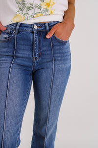 Amanda High Rise Ankle Straight Wide Cuff Jeans - Med Wash
