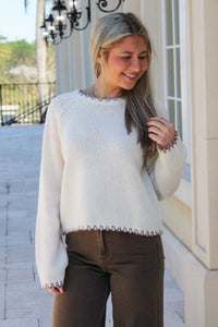 Reyna Contrast Stitch Detail Sweater - Cream