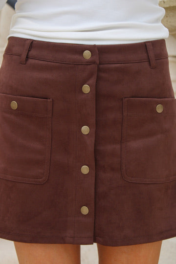 Park Avenue Suede Mini Skirt - Brown