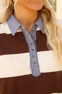 Varsity Weekend Striped Polo Top - Coco