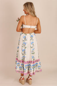 The Cottage Bloom Floral Border Print Cut Out Detail Midi Dress - Multi