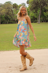 Sadie & Sage: Beach Cowgirl Mini Dress - Blue Multi