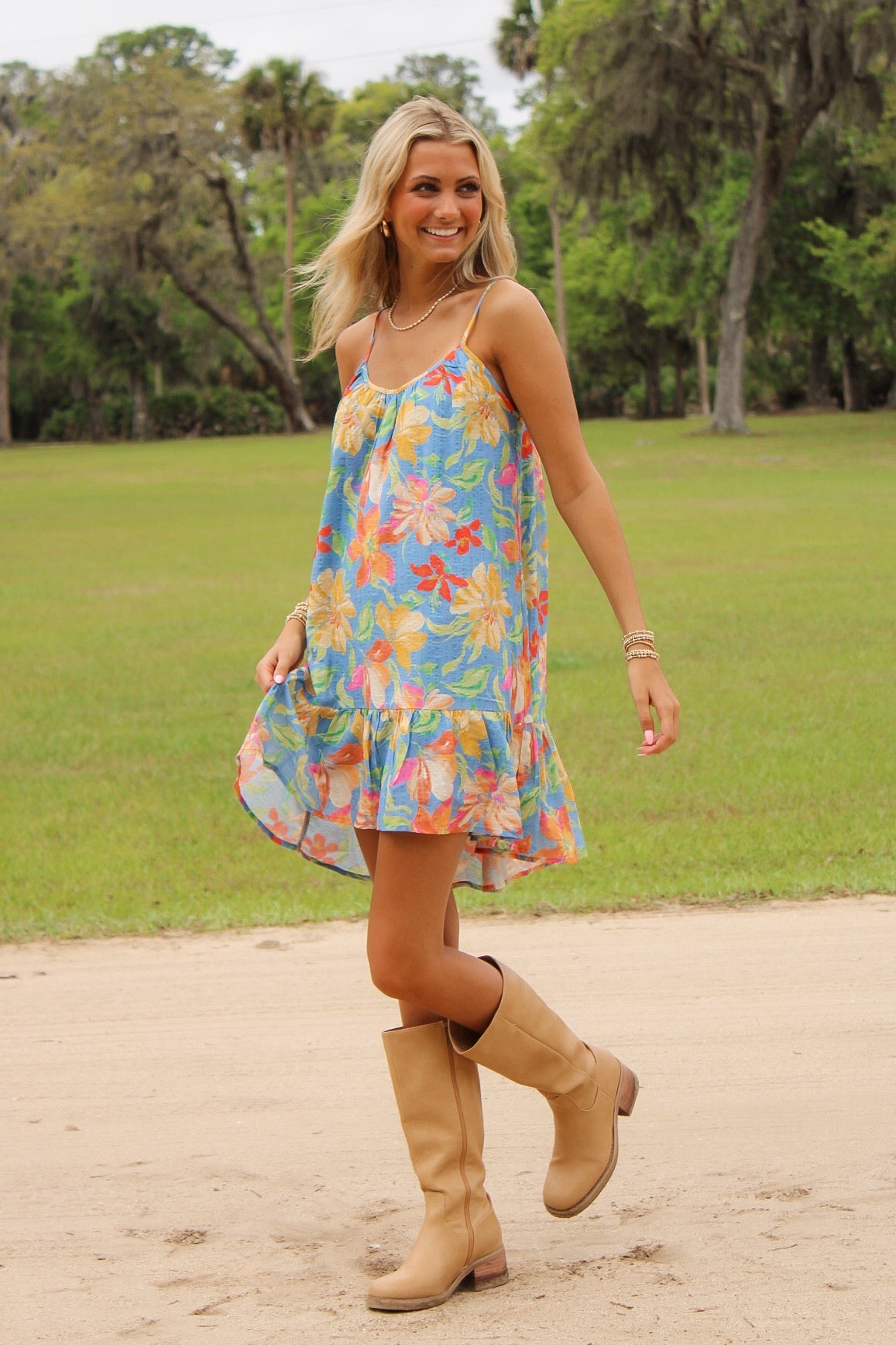 Sadie & Sage: Beach Cowgirl Mini Dress - Blue Multi
