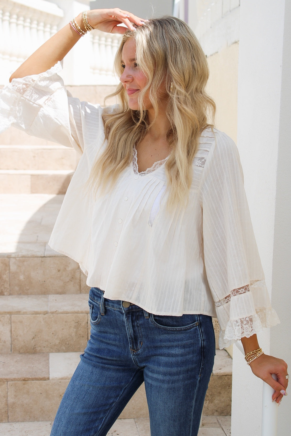 Delicate Intentions Lace Trim Top - Cream