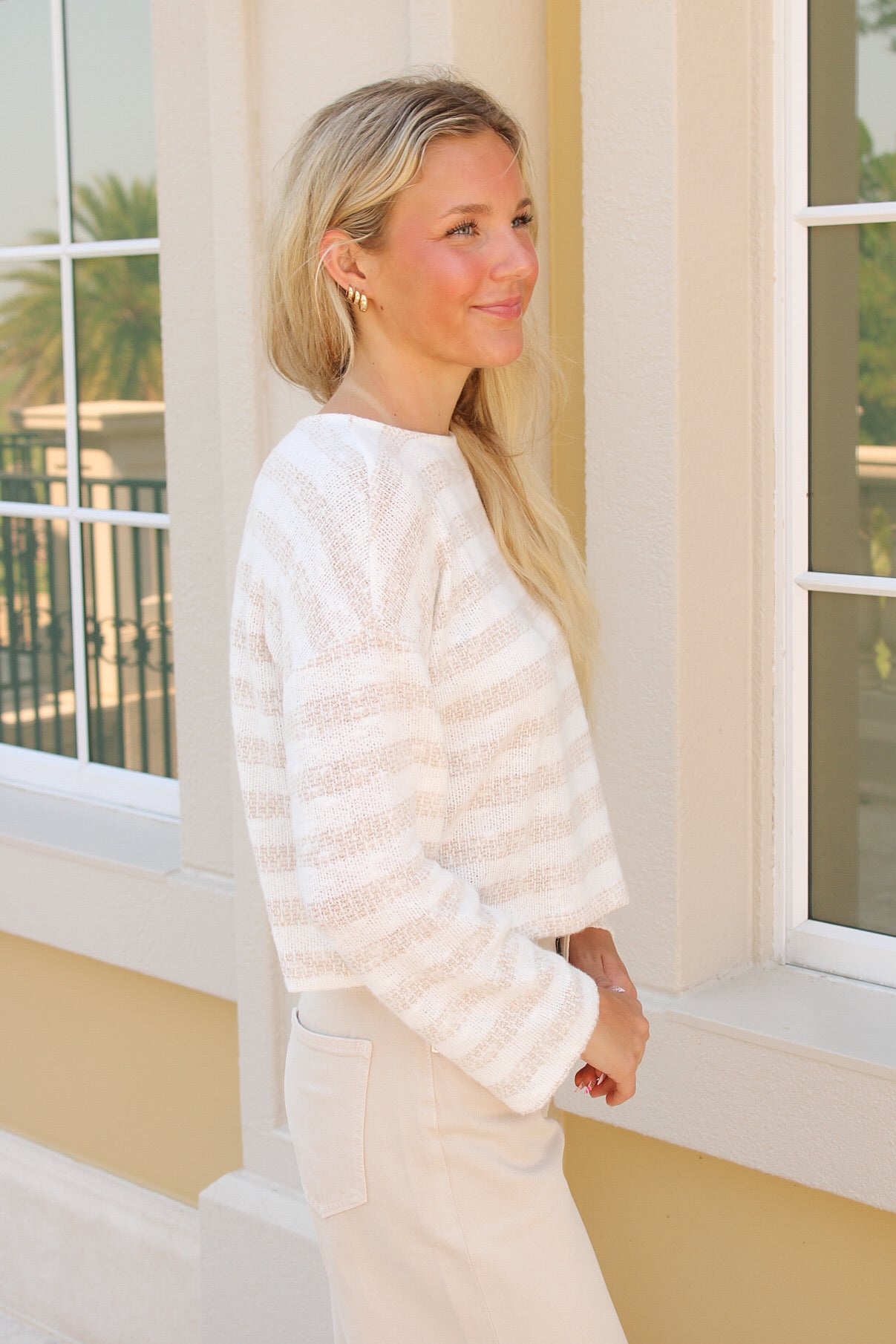 Sadie & Sage: Billie Stripe Brushed Crewneck Top - Cream/Taupe
