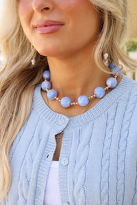 Marble Beaded Ball Necklace - Blue