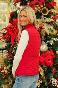 At The Lodge Quilted Padded Vest - Red