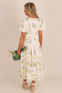 Dreaming Of Spring Floral Puff Sleeve Midi Dress - Cream