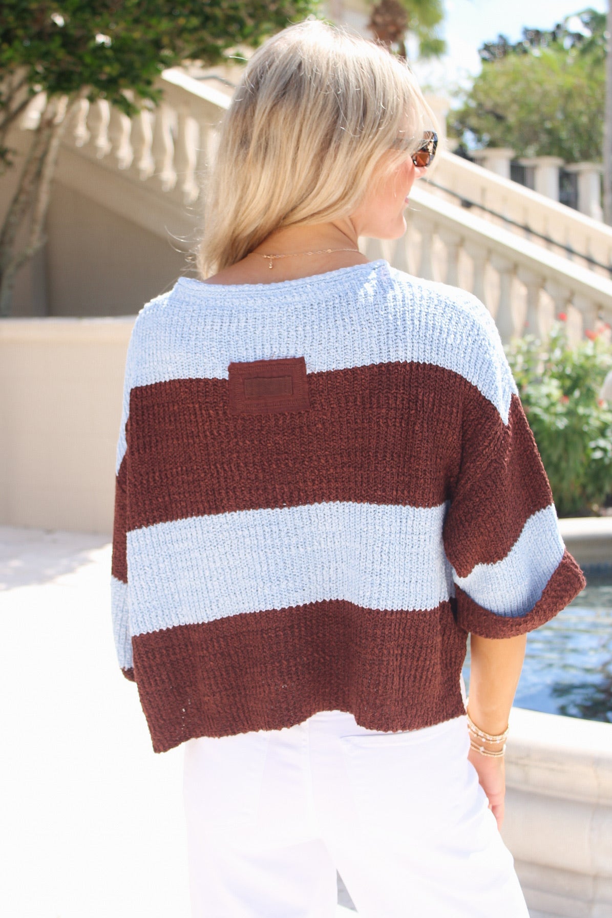 Cozy Dreams Striped Cropped Sweater - Brown/Blue