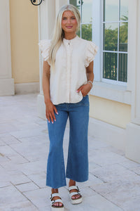 Cheer With Me Flutter Sleeve Top - Bone
