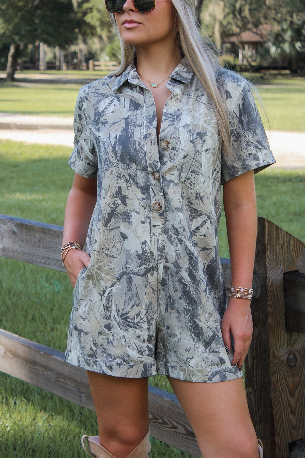Hidden Trail Camo Denim Romper - Camouflage