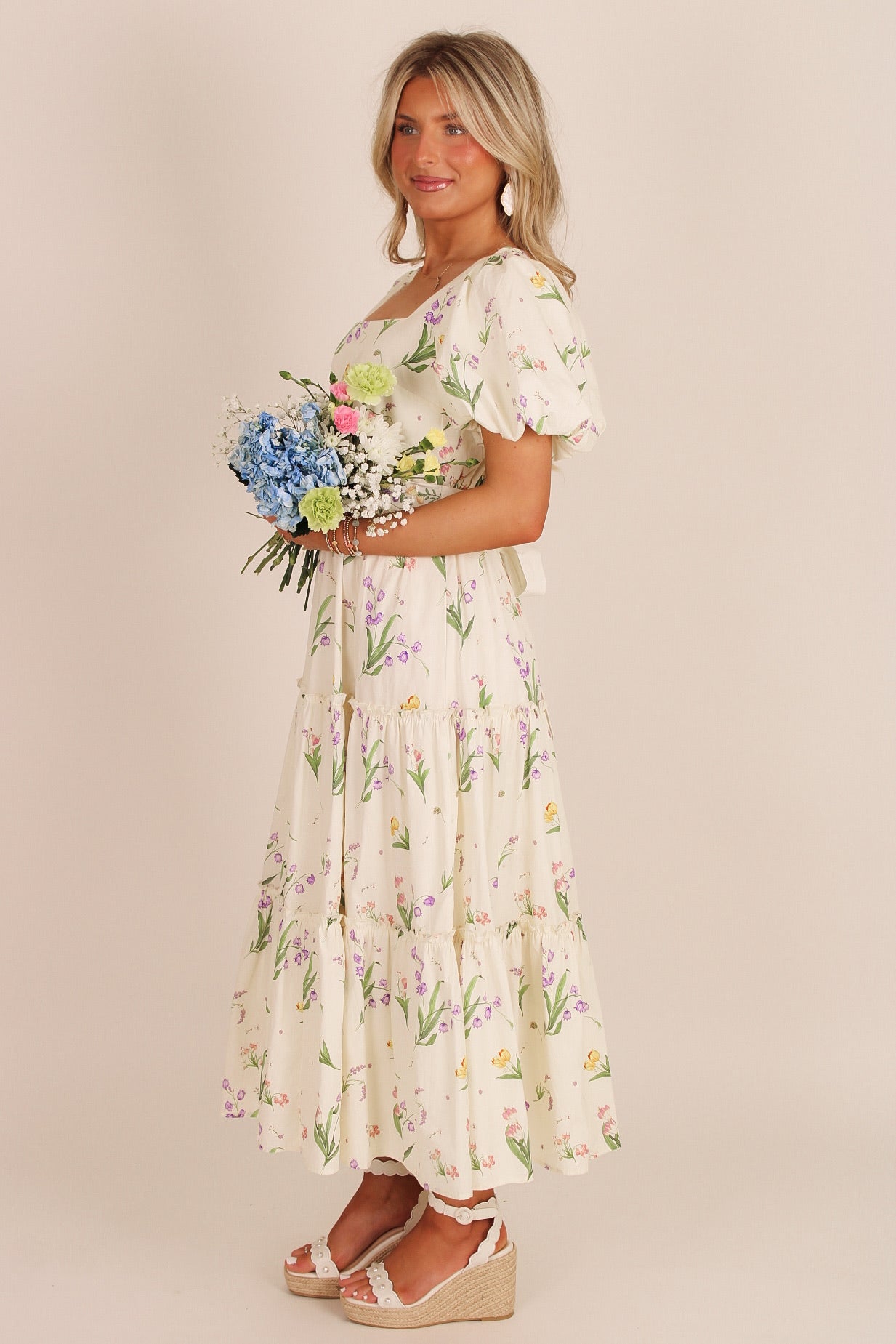 Dreaming Of Spring Floral Puff Sleeve Midi Dress