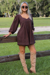 Saddle Ridge Puff Sleeve Romper - Brown