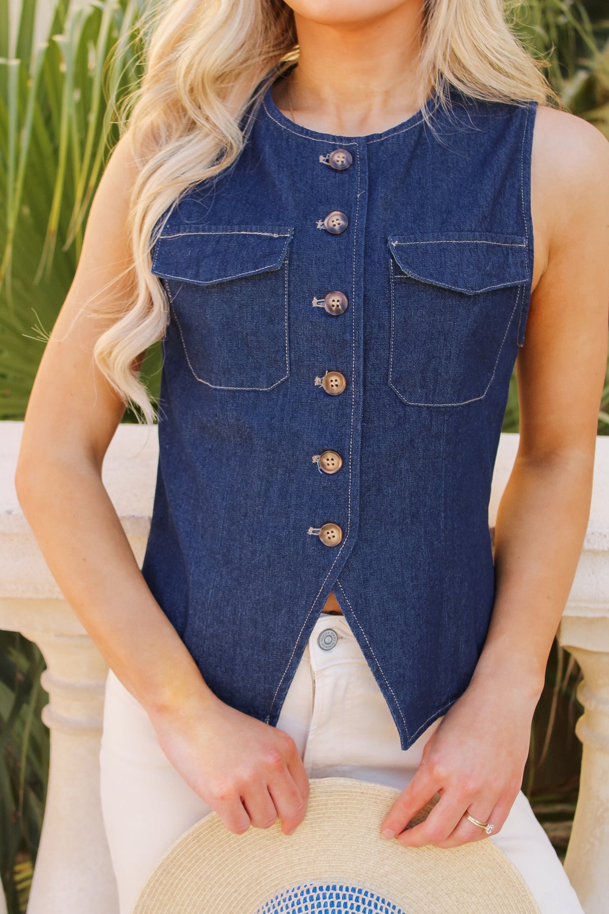 Effortless Edge Sleeveless Vest - Denim