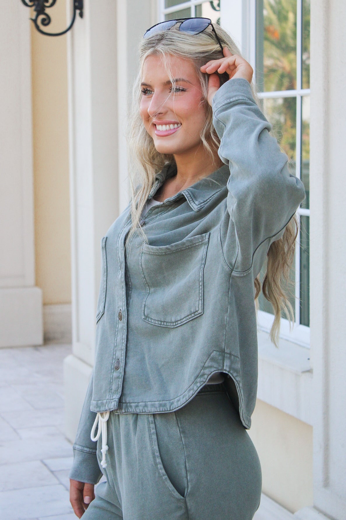 Z Supply: All Day Cropped Knit Denim Jacket - Hunter Green
