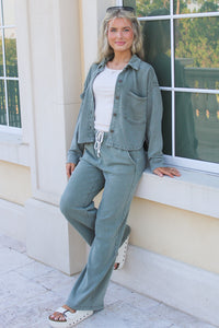 Z Supply: All Day Cropped Knit Denim Jacket - Hunter Green