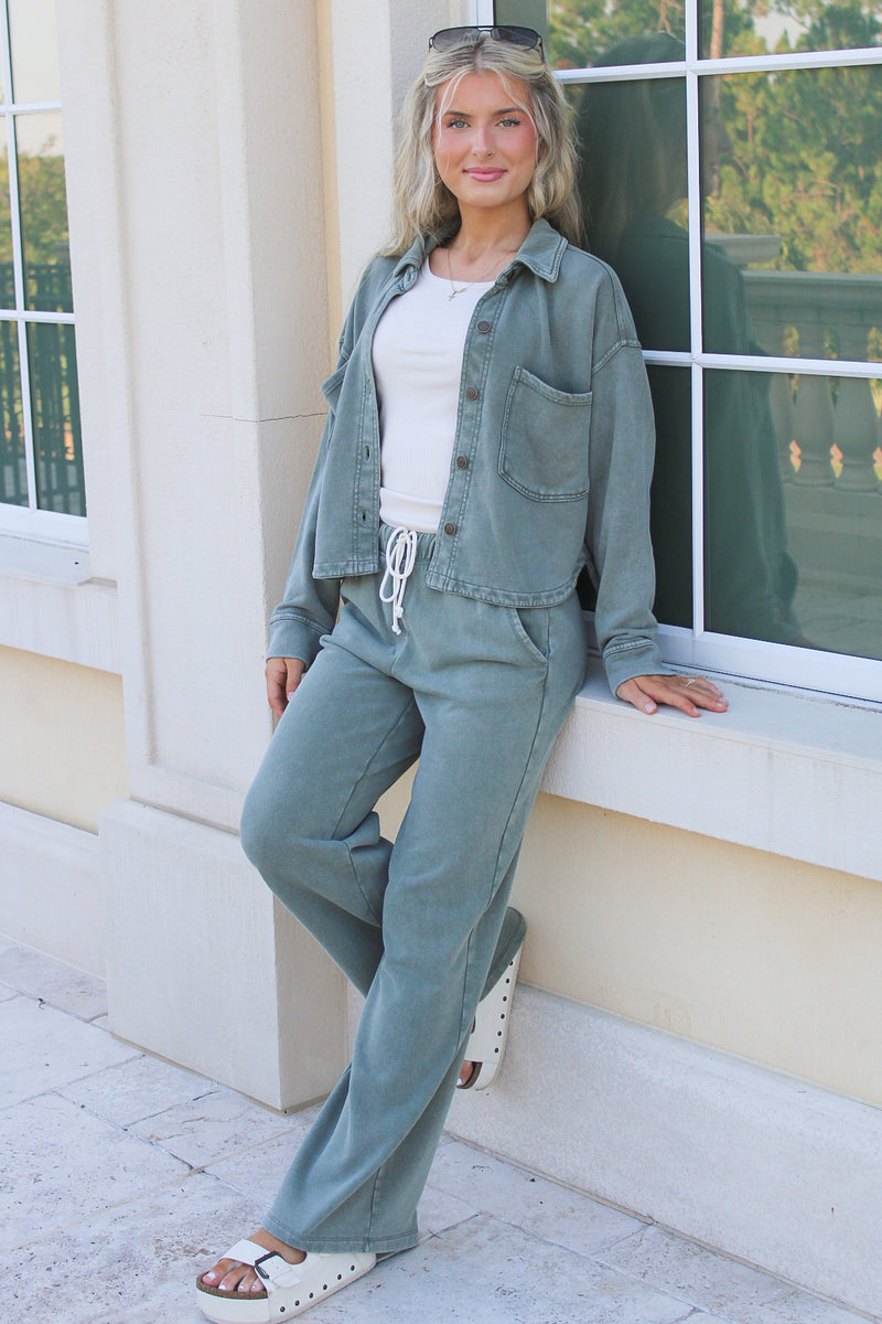 Z Supply: All Day Cropped Knit Denim Jacket - Hunter Green