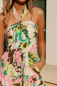 Palm Breeze Halter Neck Jumpsuit - Pink Multi