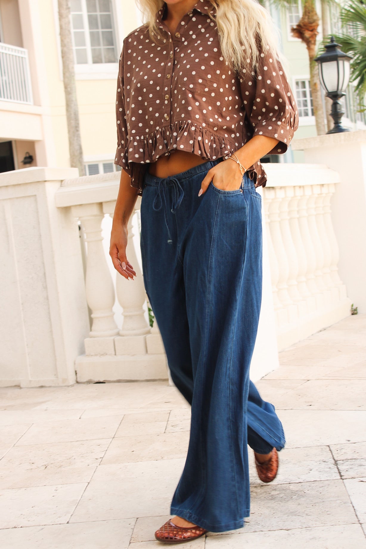 The Weekender Drawstring Wide Leg Jeans - Dk Denim