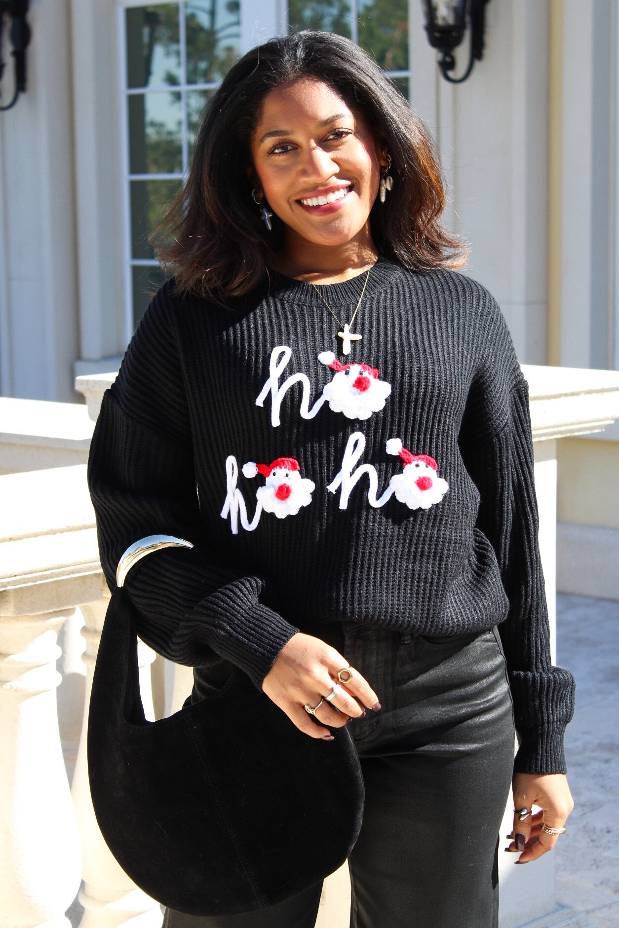 Festive Spirit Ho Ho Ho Sweater - Black