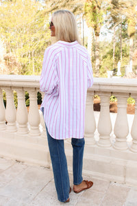 Z Supply: The Perfect Linen Stripe Top - Spanish Rose