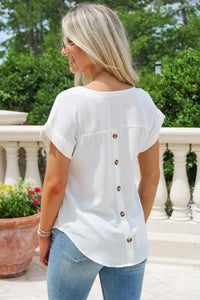 Positive Feelings Split Neck Button Top - Cream