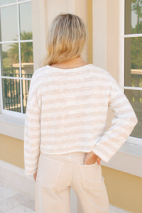 Sadie & Sage: Billie Stripe Brushed Crewneck Top - Cream/Taupe