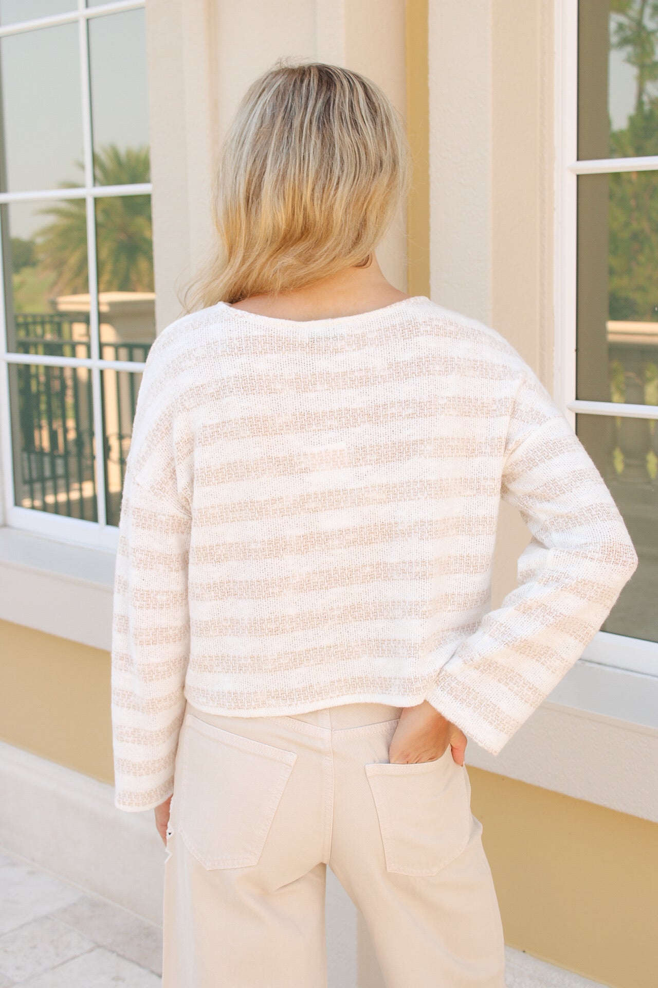 Sadie & Sage: Billie Stripe Brushed Crewneck Top - Cream/Taupe