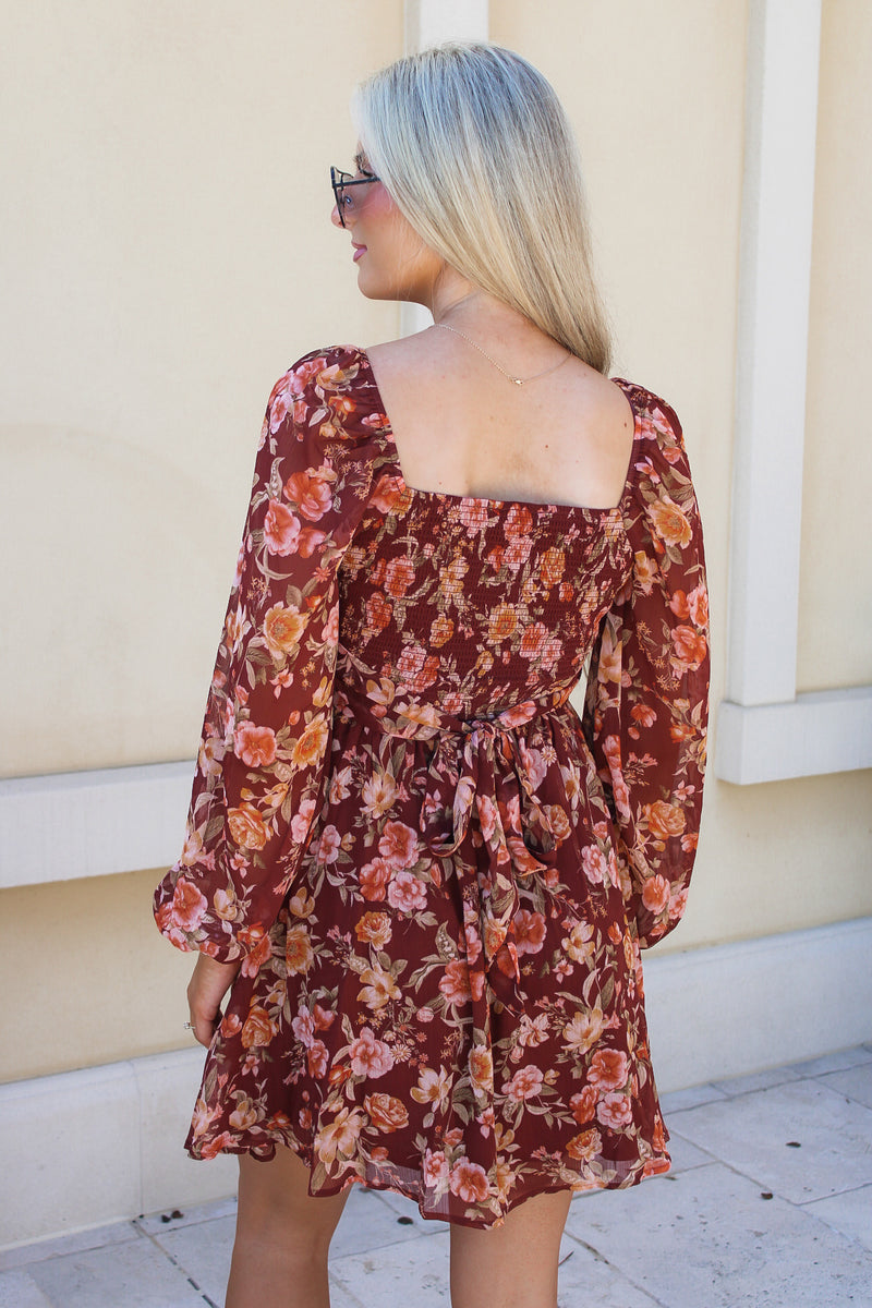 Autumn Harvest Floral Mini Dress - Cinnamon